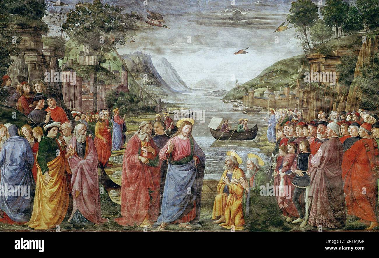 Domenico Ghirlandaio – Berufung der Apostel Petrus und Andreas 1481. 349x570. Sixtinische Kapelle, Vatikan Stockfoto