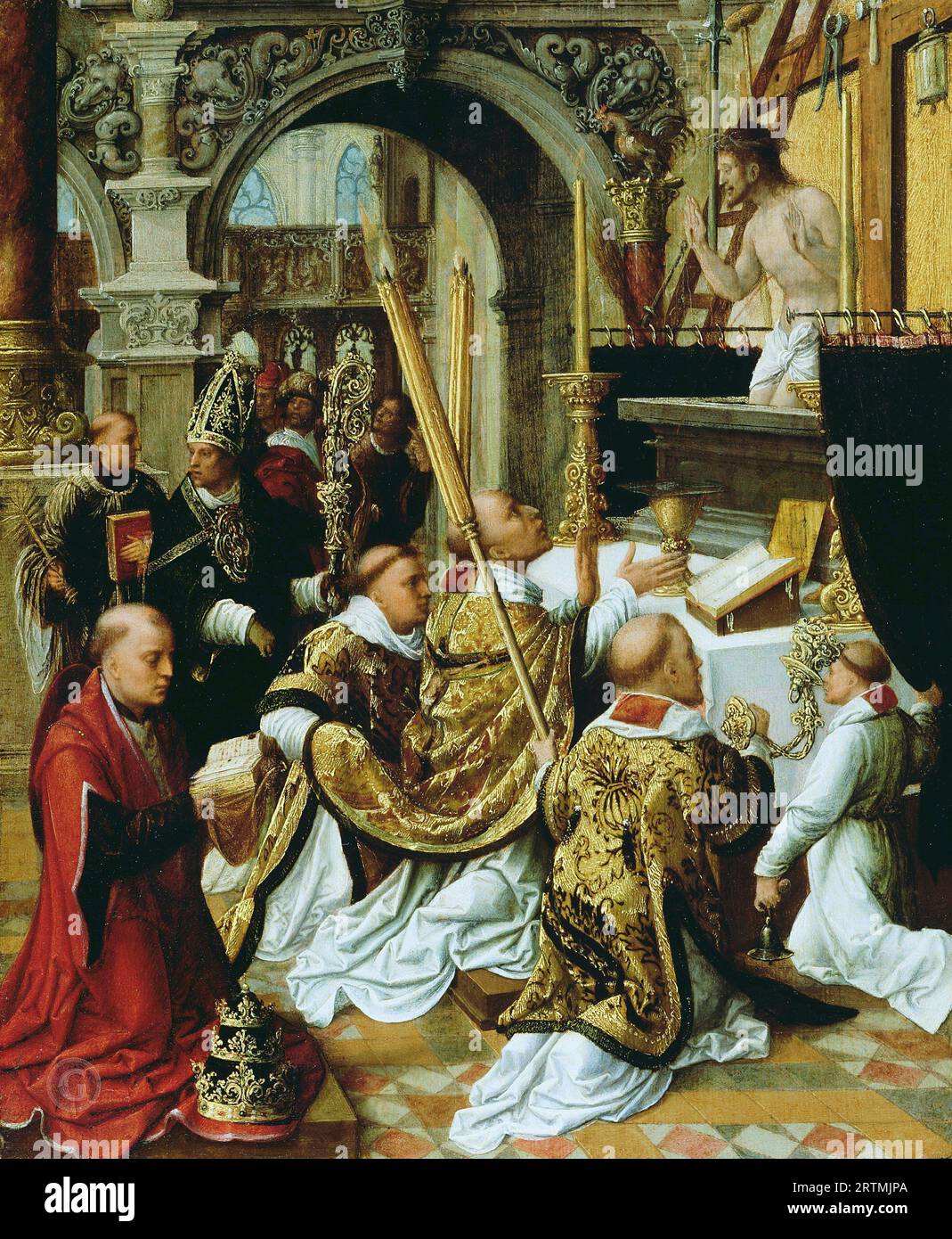 Isenbrant Adrian (Brügge ca. 1490-1551) - Messe des Hl. Gregor der große (36 x 29 cm) 1530-50 Stockfoto