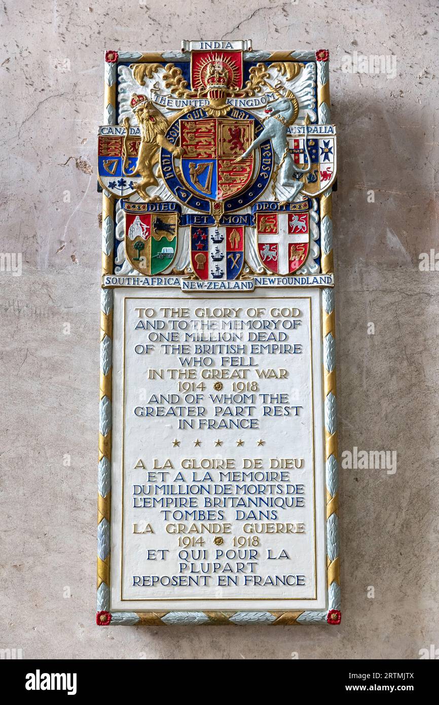 Kathedrale Saint-PeterÕs, Beauvais, Frankreich. Gedenkstätte des Ersten Weltkriegs Stockfoto