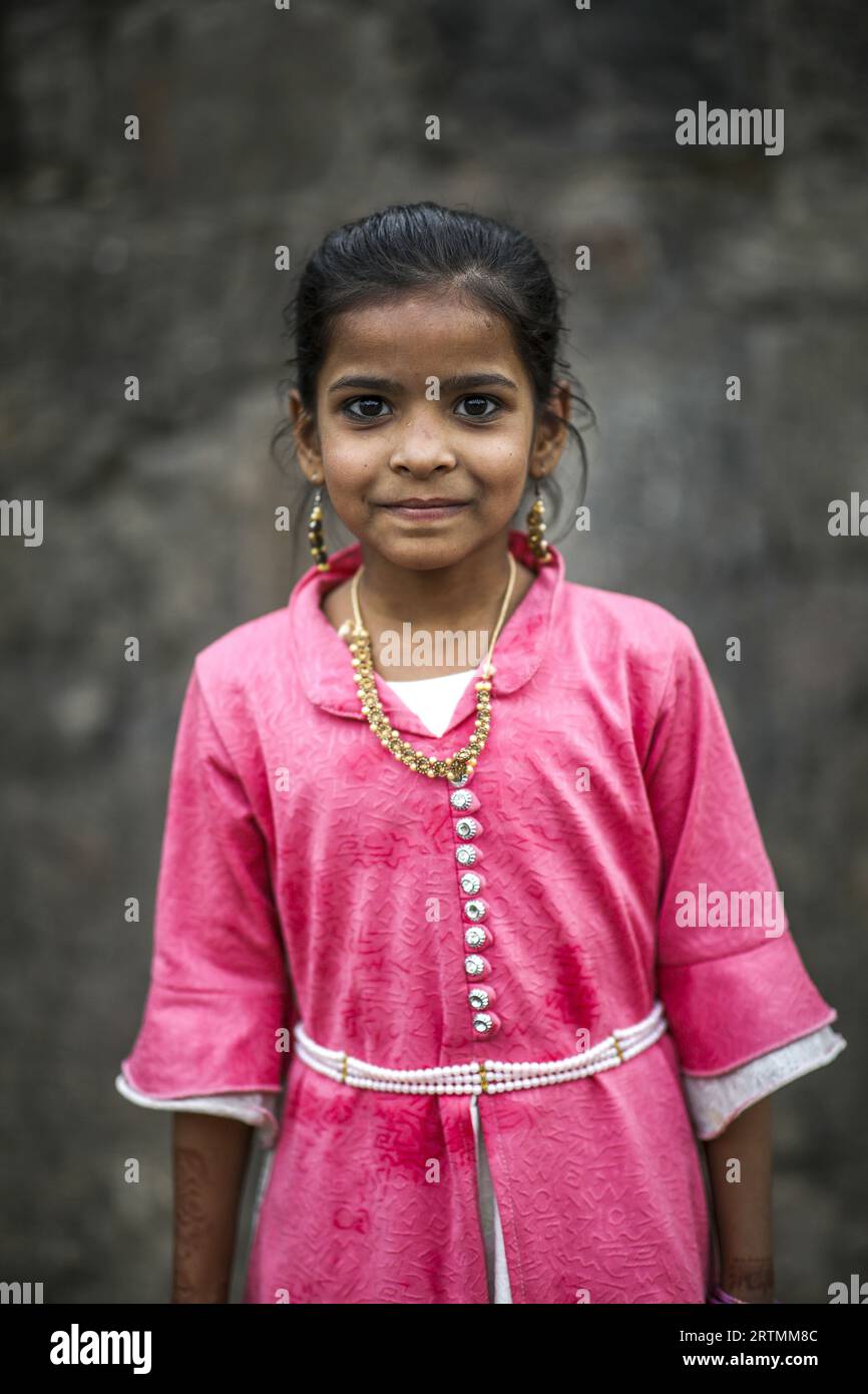 Mädchen in Daulatabad, Maharashtra, Indien Stockfoto