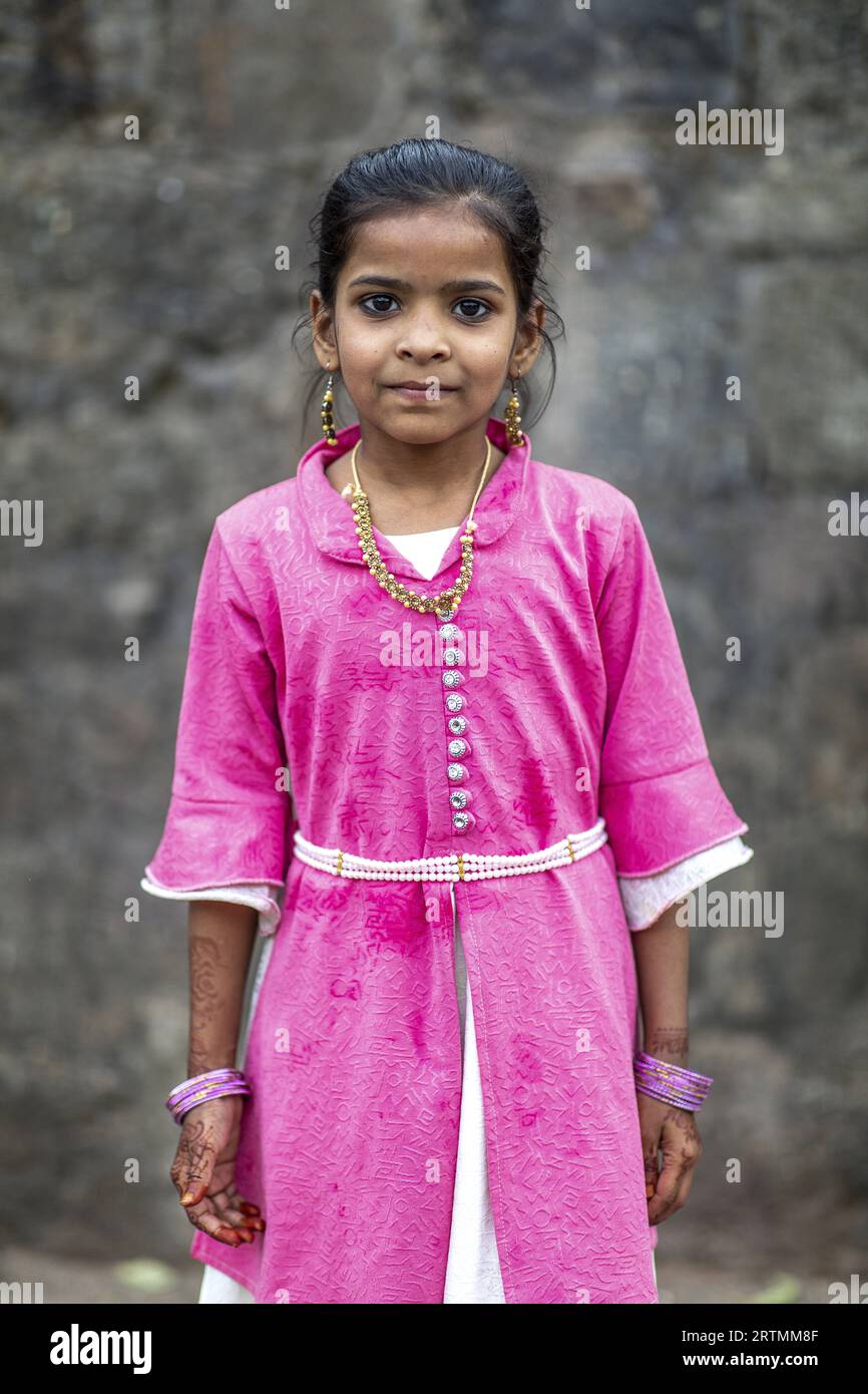 Mädchen in Daulatabad, Maharashtra, Indien Stockfoto