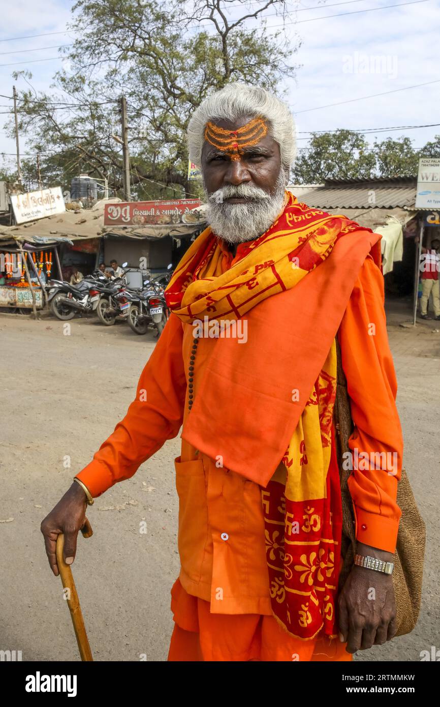 Hindu-Swami in einem Dorf in Gujarat, Indien Stockfoto