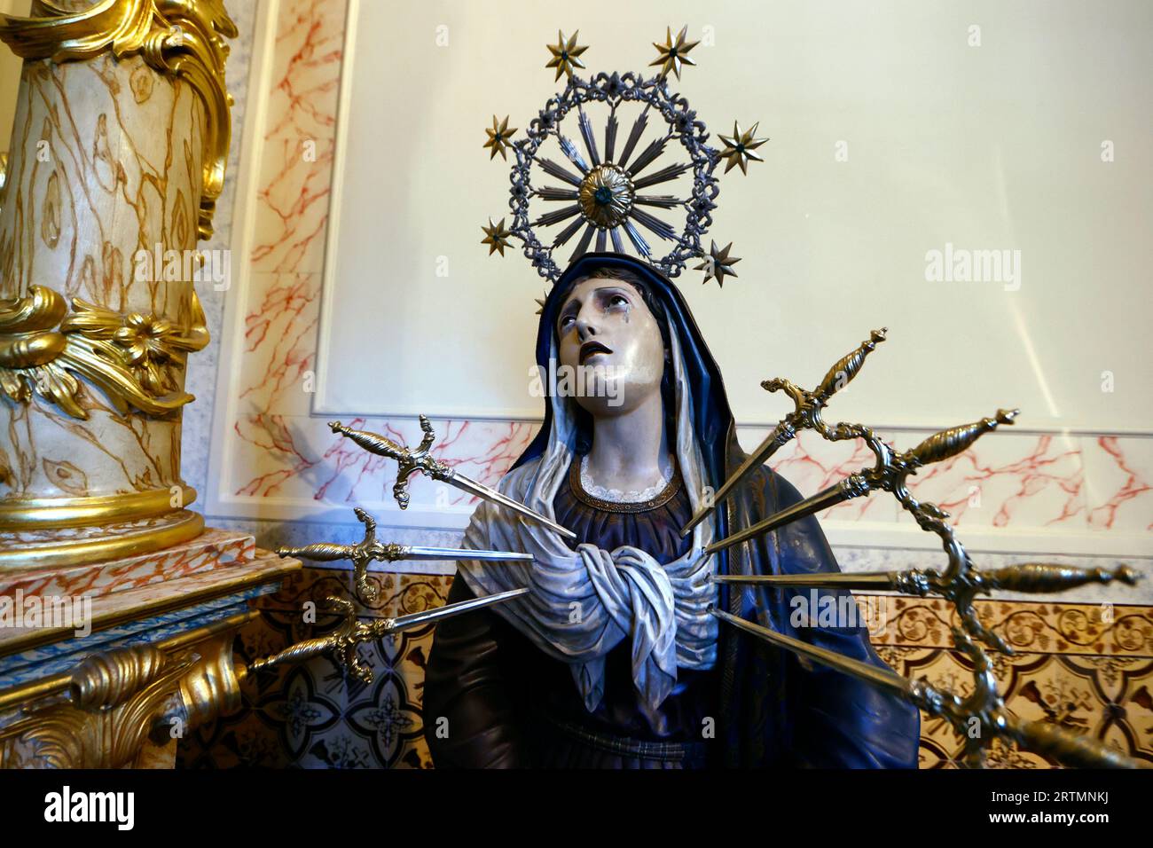 Heiligtum von Bom Jesus do Monte. Die sieben Leiden der seligen Jungfrau Maria. Braga. Portugal. Stockfoto