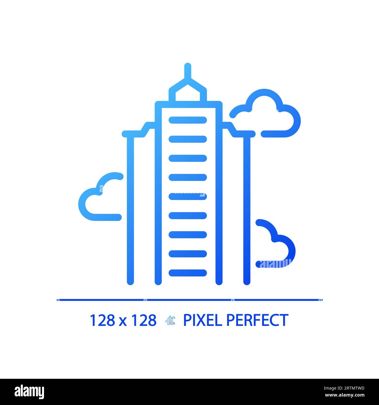 Symbol für einen 2D-Hochhaus mit blauem Verlauf und dünner Linie Stock Vektor
