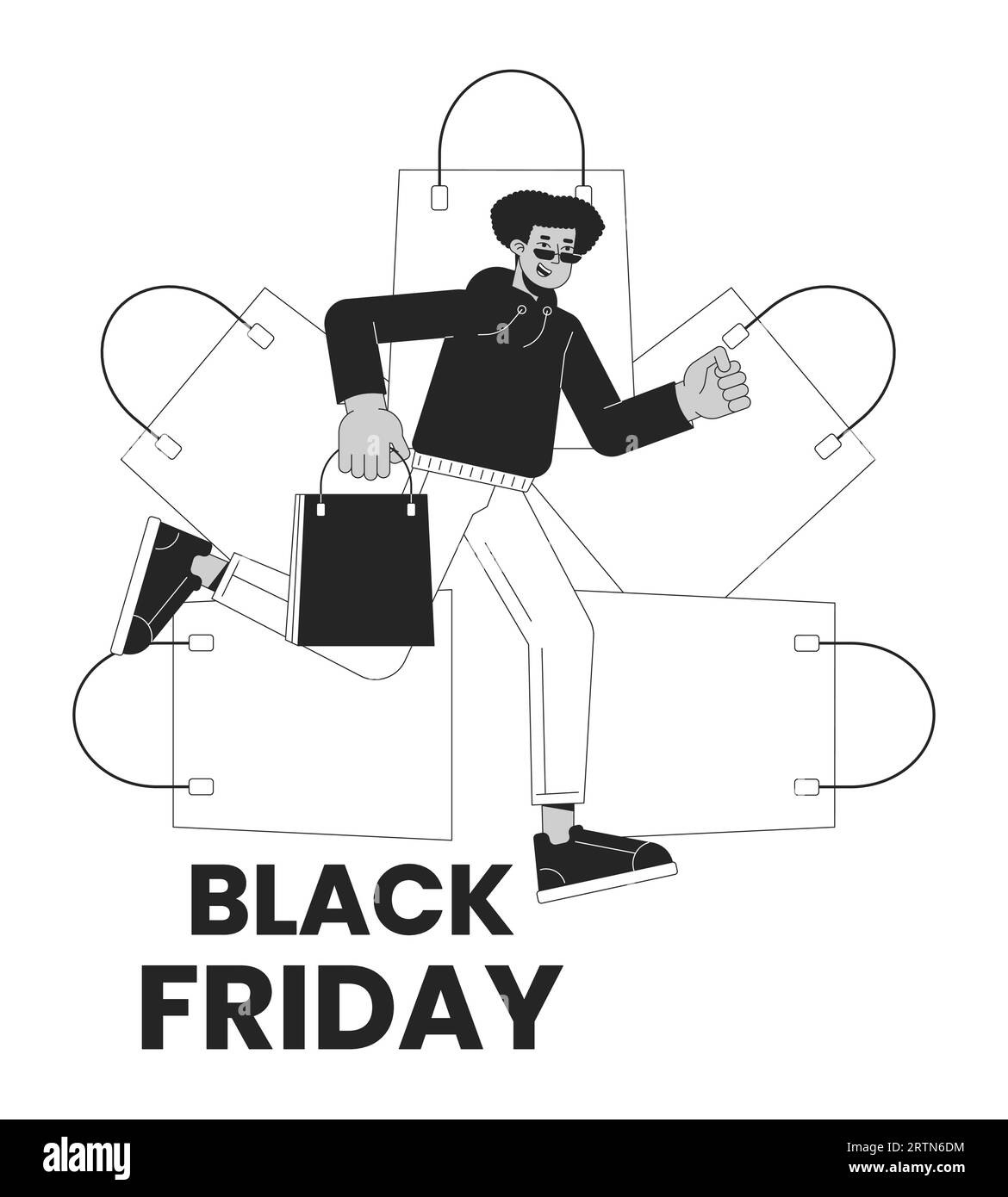 Black friday Einkaufstaschen Einzelhandel schwarz-weiß 2D-Illustration Konzept Stock Vektor