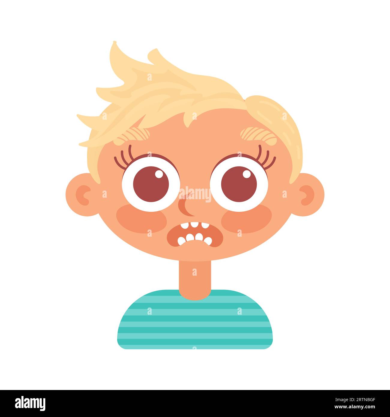 Ein blonder Junge in einer gestreiften Jacke hat Angst. Im Cartoon-Stil. Stock Vektor
