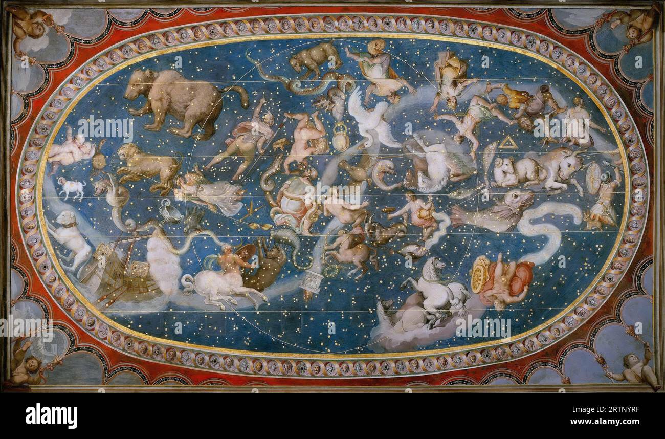 Musei Vaticani – Fresko – anonymer italienischer Künstler – Decke des Sala Bologna mit Zodiac 1570-75. Sala Bologna Stockfoto