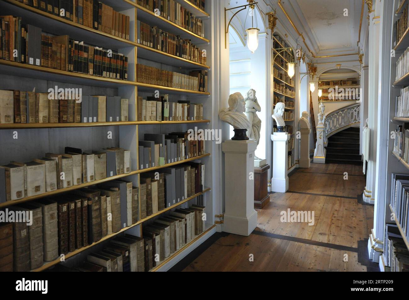 Funktion/Symbol: Herzogin-Anna-Amalia-Bibliothek 09/23 thg der Rokokosaal der Bibliothek der deutschen Klassik in Weimar im September 2023 Deutschland deutsch deutsche Stadt Kultur Buch Bücher Literatur Sammlung Archiv Museum nationale Forschungs- und Gedenkstätten der klassischen deutschen Literatur in Weimar Goethe-Nationalmuseum Goethe- und Schiller-Archiv Weimarer historischer Ausstellungsraum Regal Bücherregal Regale Bücherregale Gemälde Bilder Kunst Büsten Statue Wandverzierungen Wandschmuck antikes Geländer antik Anna Amalia Herzogin Rokoko Saal Antiquitäten deutschland deutsche Bibliothek quer Stockfoto