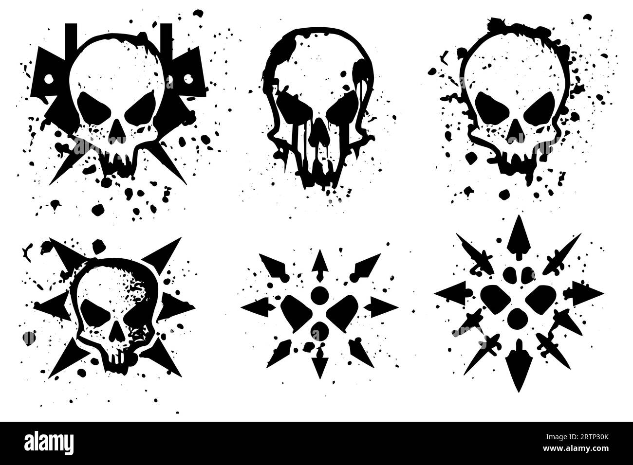 Set von Hand gezeichneter Skizze Grunge Tusche Graphiti Doodle Scull. Tätowierungssammlung. Vektor-Illustration. Stock Vektor