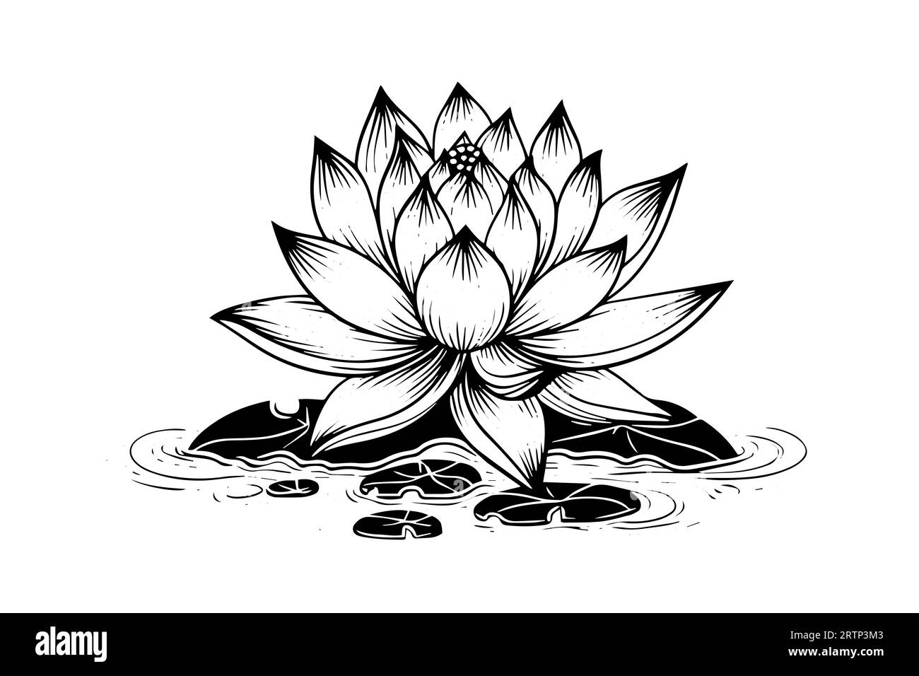 Eine Lotoslilie Wasserblume in einer Vintage Holzschnitt Gravur Stil Vektor Illustration. Stock Vektor