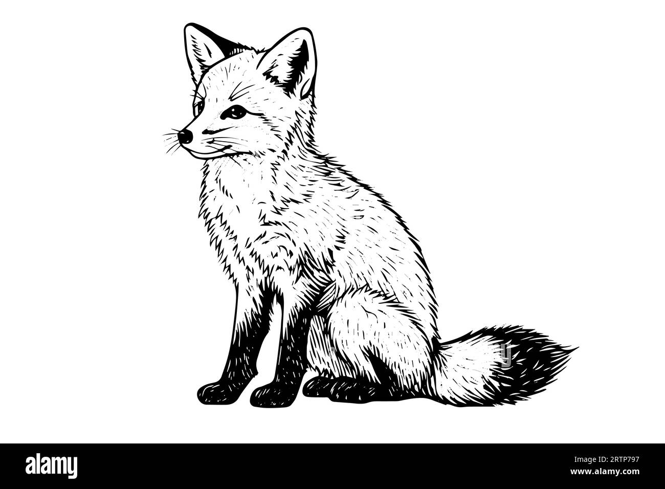 Fox Sitting Hand gezeichnete Tuschezeichnung. Gravur Vektorillustration im Vintage-Stil. Stock Vektor