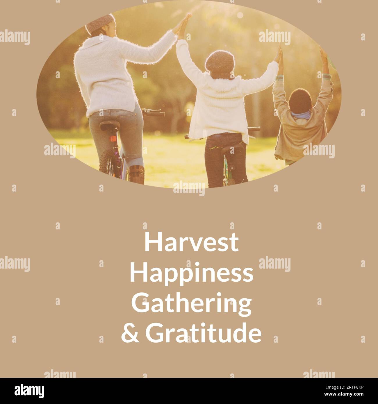 Ernte Glückstreffen und Dankesworte und afroamerikanische Familie im Park Stockfoto