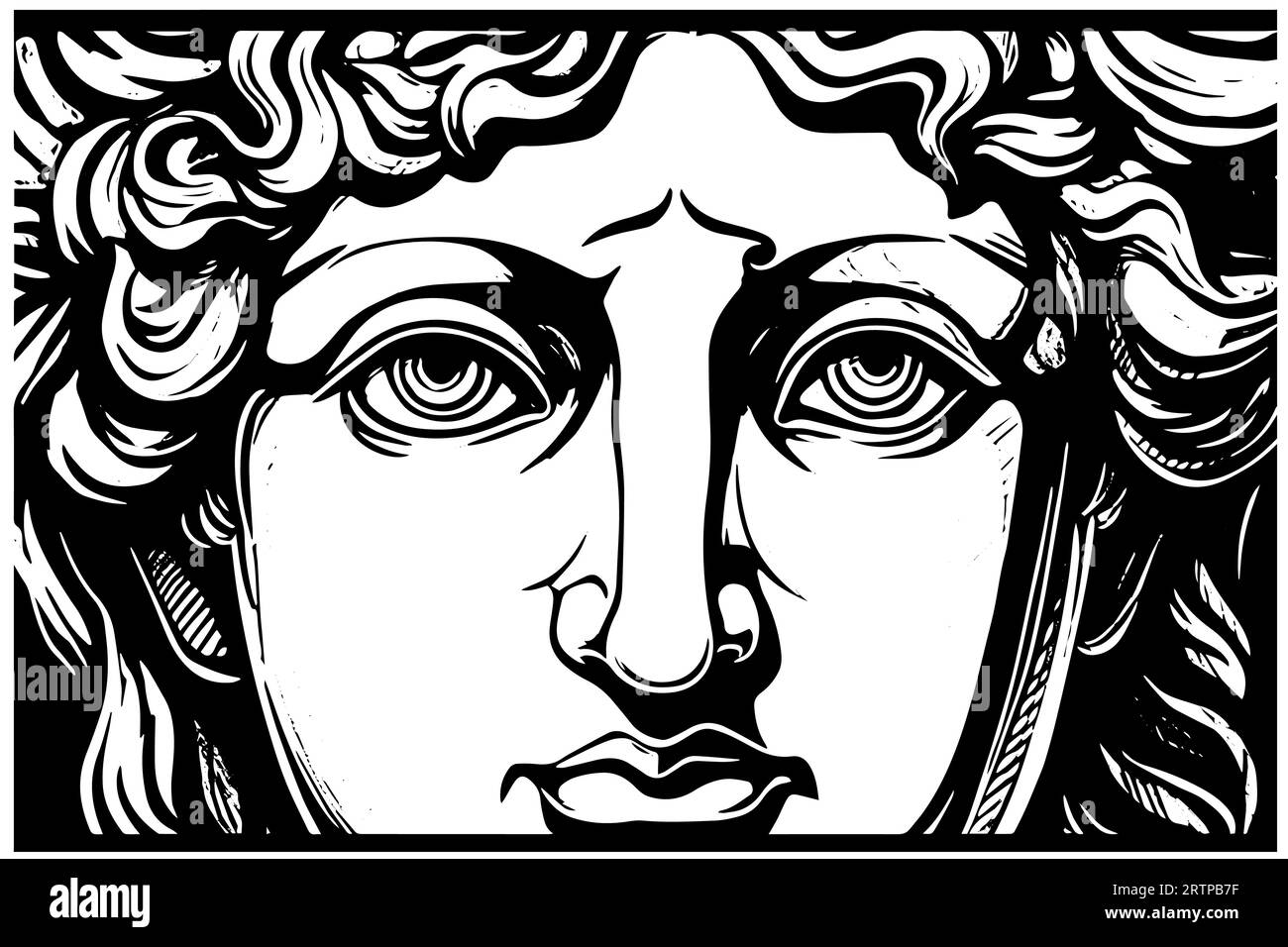 Rissige Statue Gesicht der griechischen Skulptur Hand gezeichnet Gravur Stil Skizze. Vektorillustration. Bild für Druck, Tattoo und Ihr Design. Stock Vektor