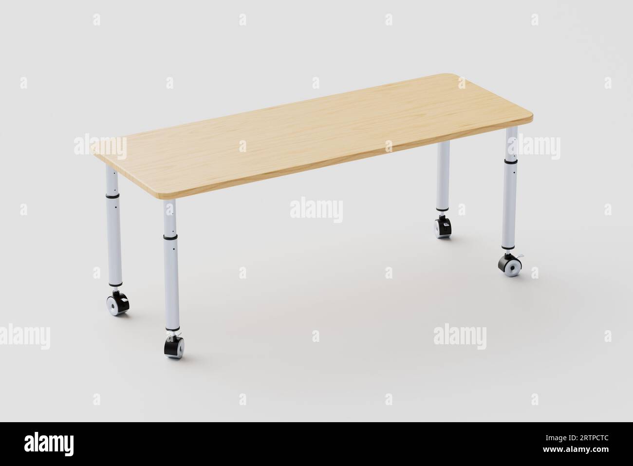 3D-Abbildung eines Kindertisches oder -Tisches mit einstellbarer Höhe isoliert auf weißem Hintergrund Stockfoto