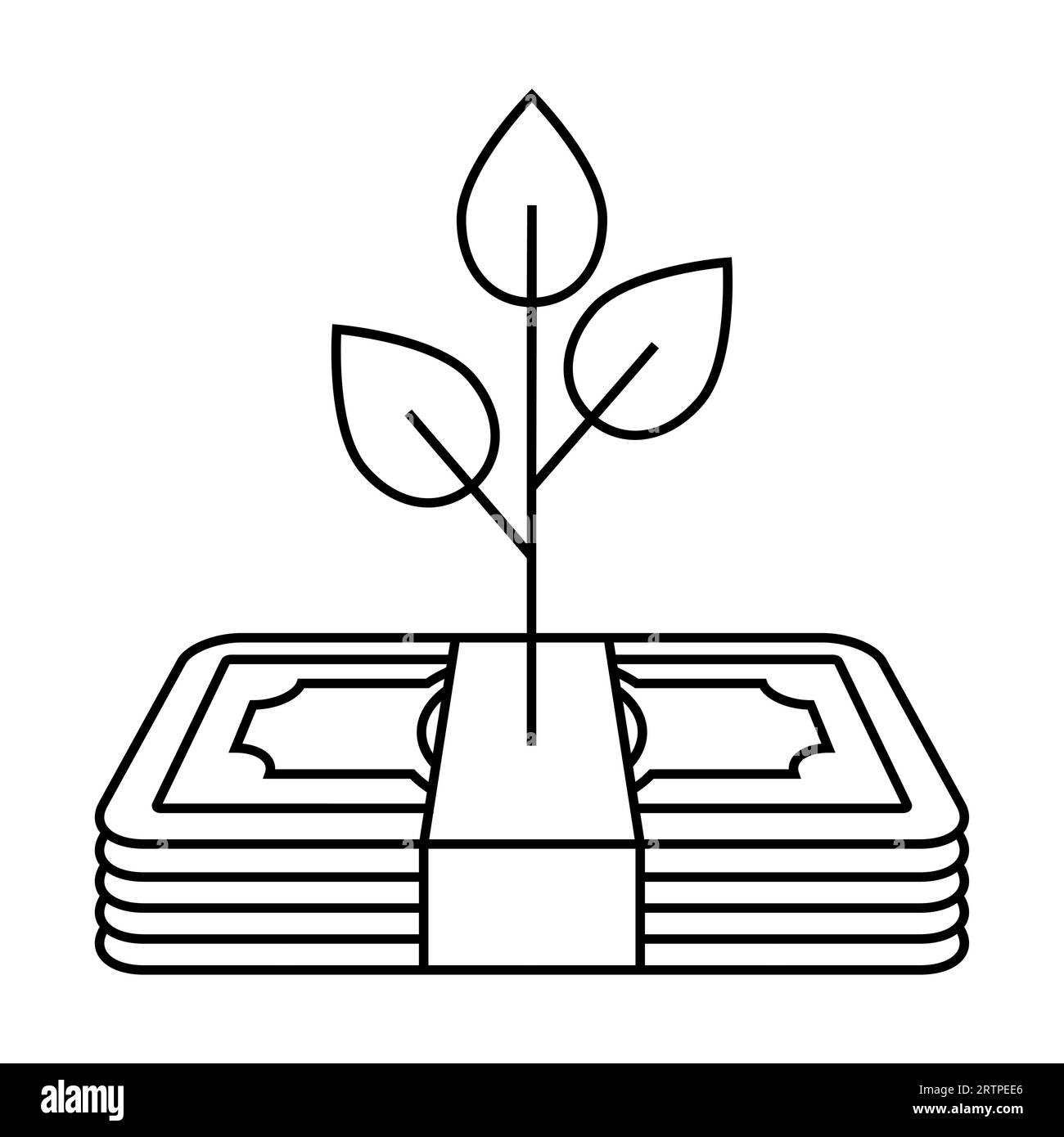 Einfache Umrisse eines Baumes, der aus dem Symbol des Banknotenvektors wächst Stock Vektor