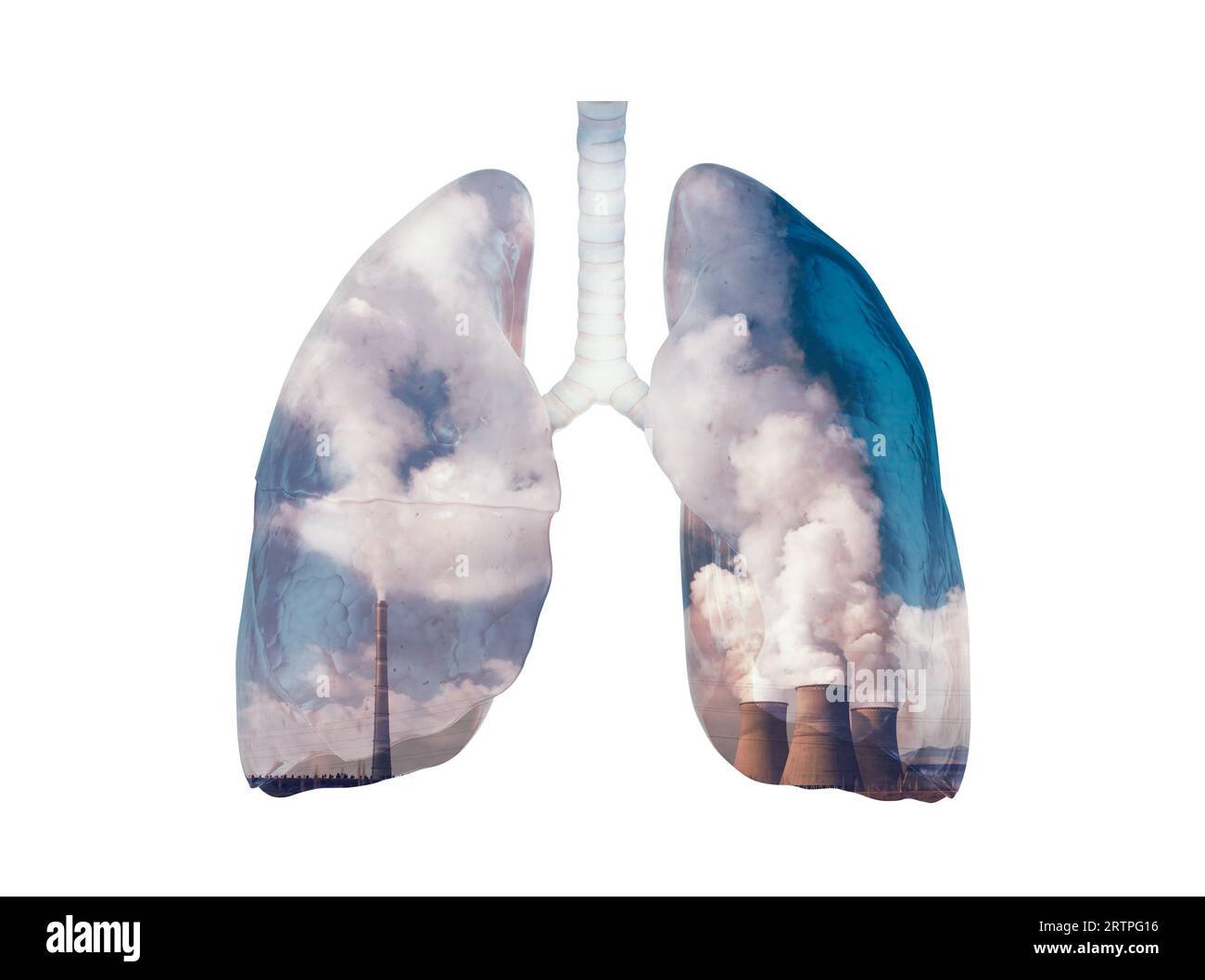 Darstellung der Lungen- und Umweltbelastung mit Rauchpfeifen. Dirty Lungen Konzept Stockfoto