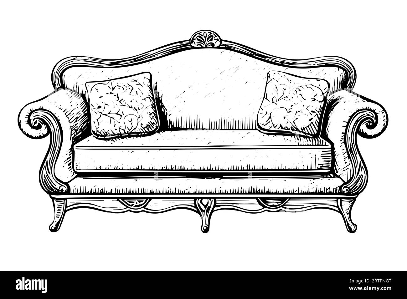 Vintage Sofa Hand gezeichnete Tusche Skizze. Gravurstil Vektorillustration. Stock Vektor