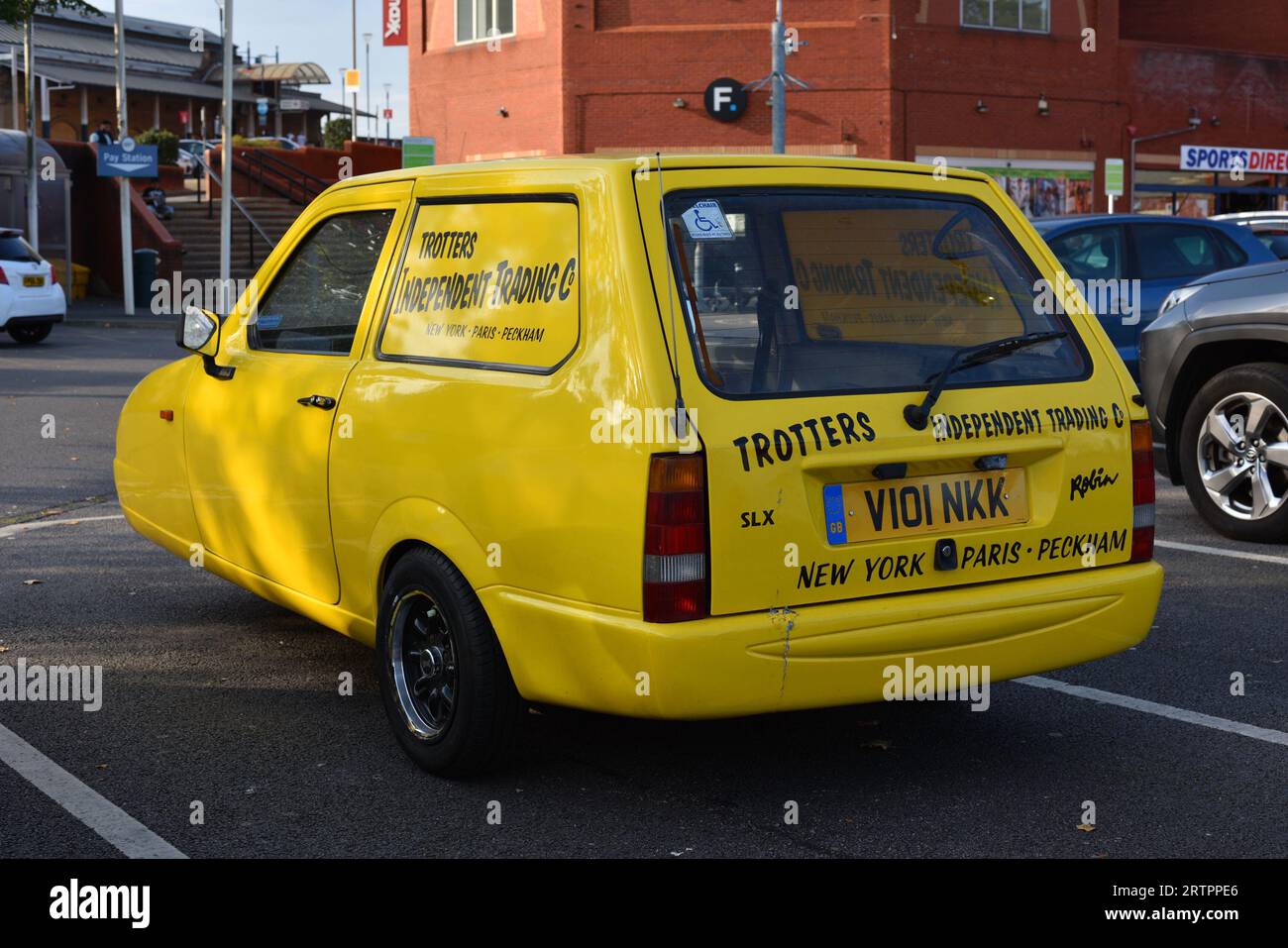 Reliant robin aus der beliebten Sitcom „Only Fools and Horses“. Stockfoto