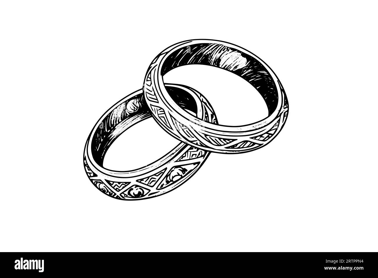 Vector Hand gezeichnete Illustration von Hochzeitsschmuck Ringe im Vintage-Stil. Stock Vektor