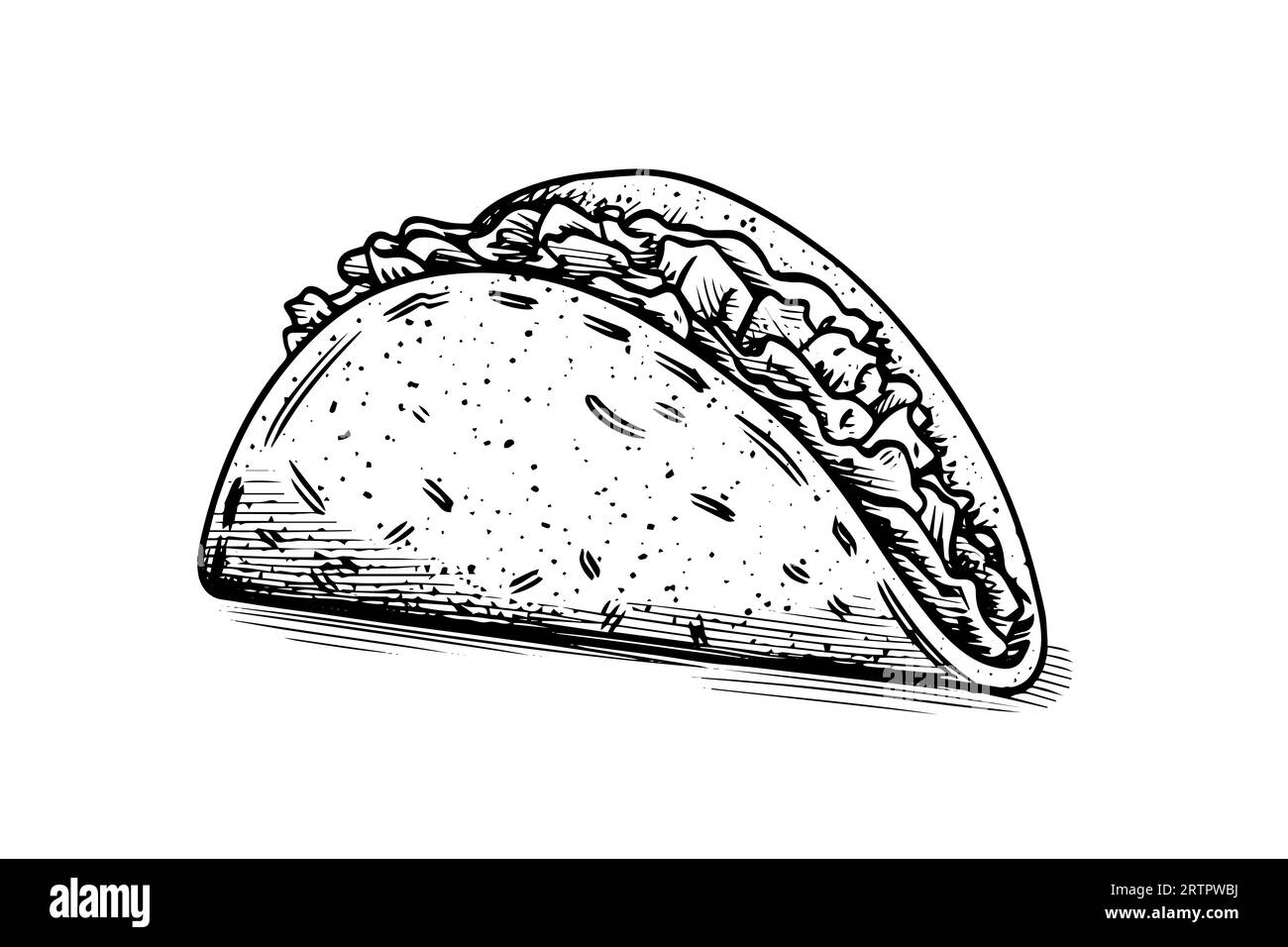 Handgezeichnete Tuschezeichnung von Taco. Traditionelle mexikanische Fast Food Illustration. Vektorzeichnung. Stock Vektor