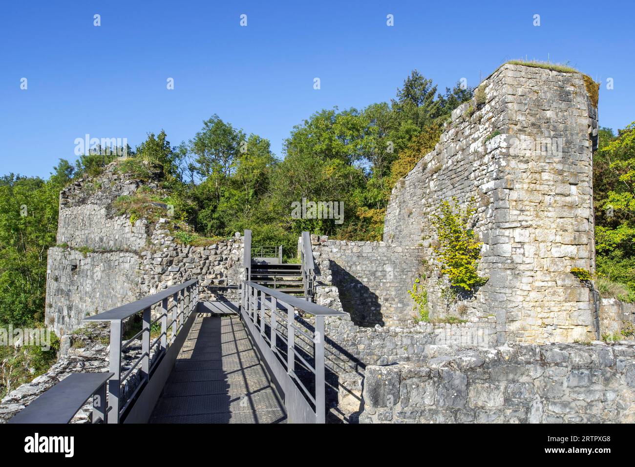 Château de Crèvecœur, Ruine der mittelalterlichen Burg aus dem 11. Jahrhundert in Bouvignes-sur-Meuse bei Dinant, Provinz Namur, Wallonien, Belgien Stockfoto