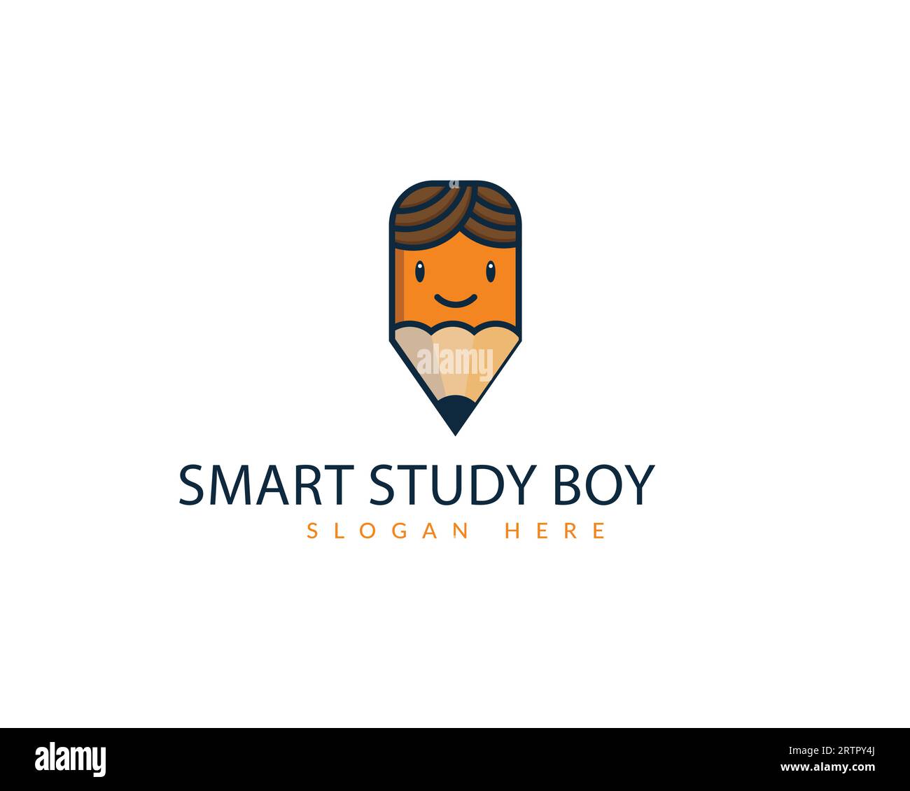 Bleistift Schule Logo Vektor Symbol Illustration Design. Vorlage mit Bleistiftlogo. Smart Study Boy Bleistift-Logo Stock Vektor
