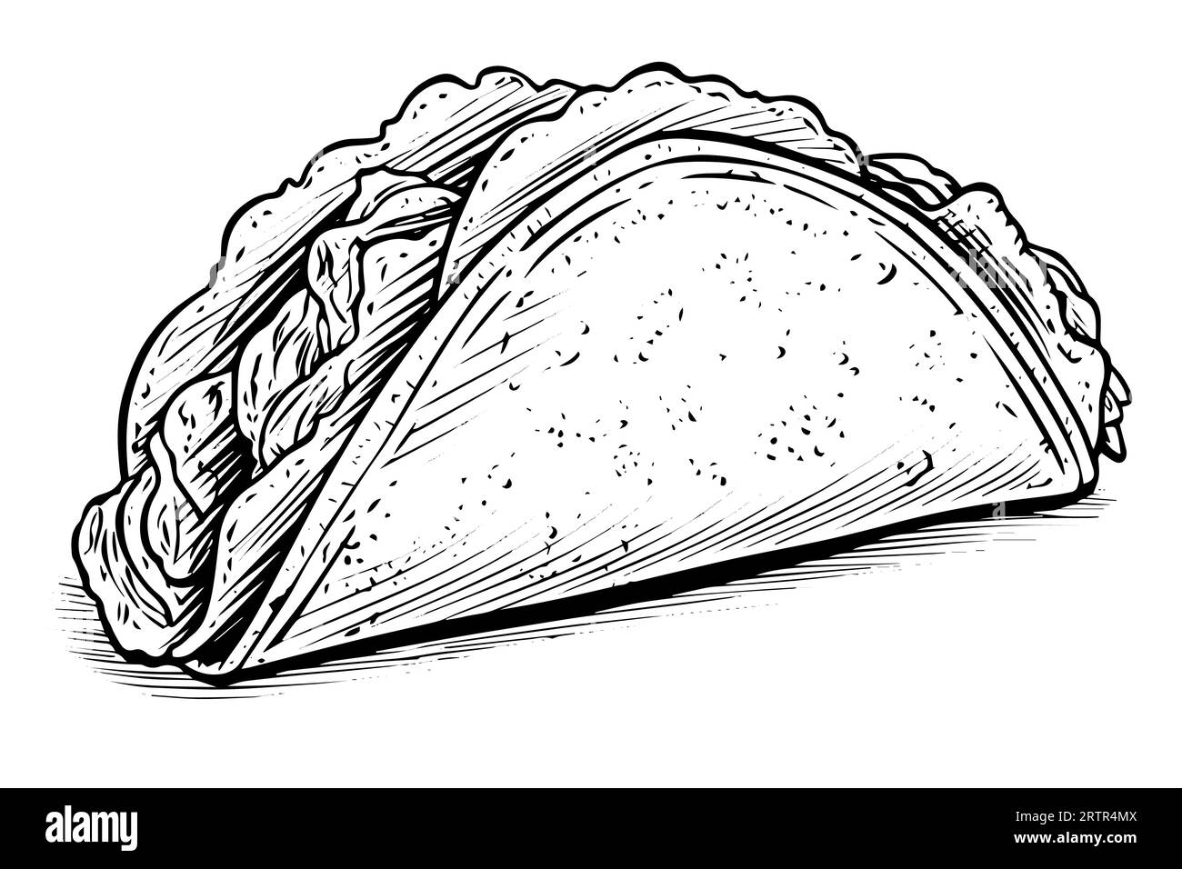 Handgezeichnete Tuschezeichnung von Taco. Traditionelle mexikanische Fast Food Illustration. Vektorzeichnung. Stock Vektor