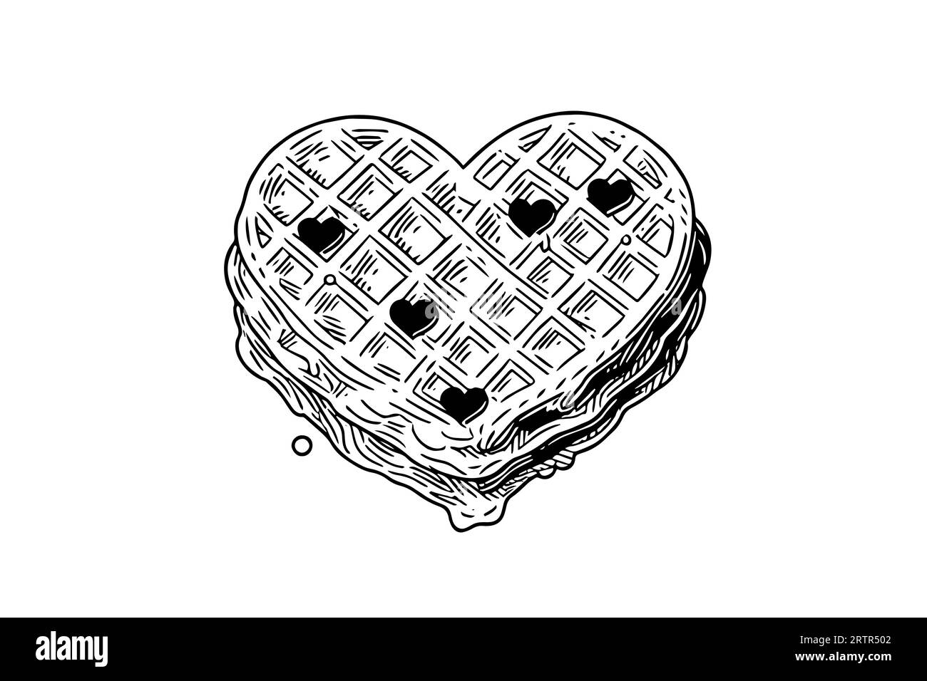 Waffeln herzförmige handgezeichnete Tuschezeichnung. Gravurstil Vektorillustration. Stock Vektor