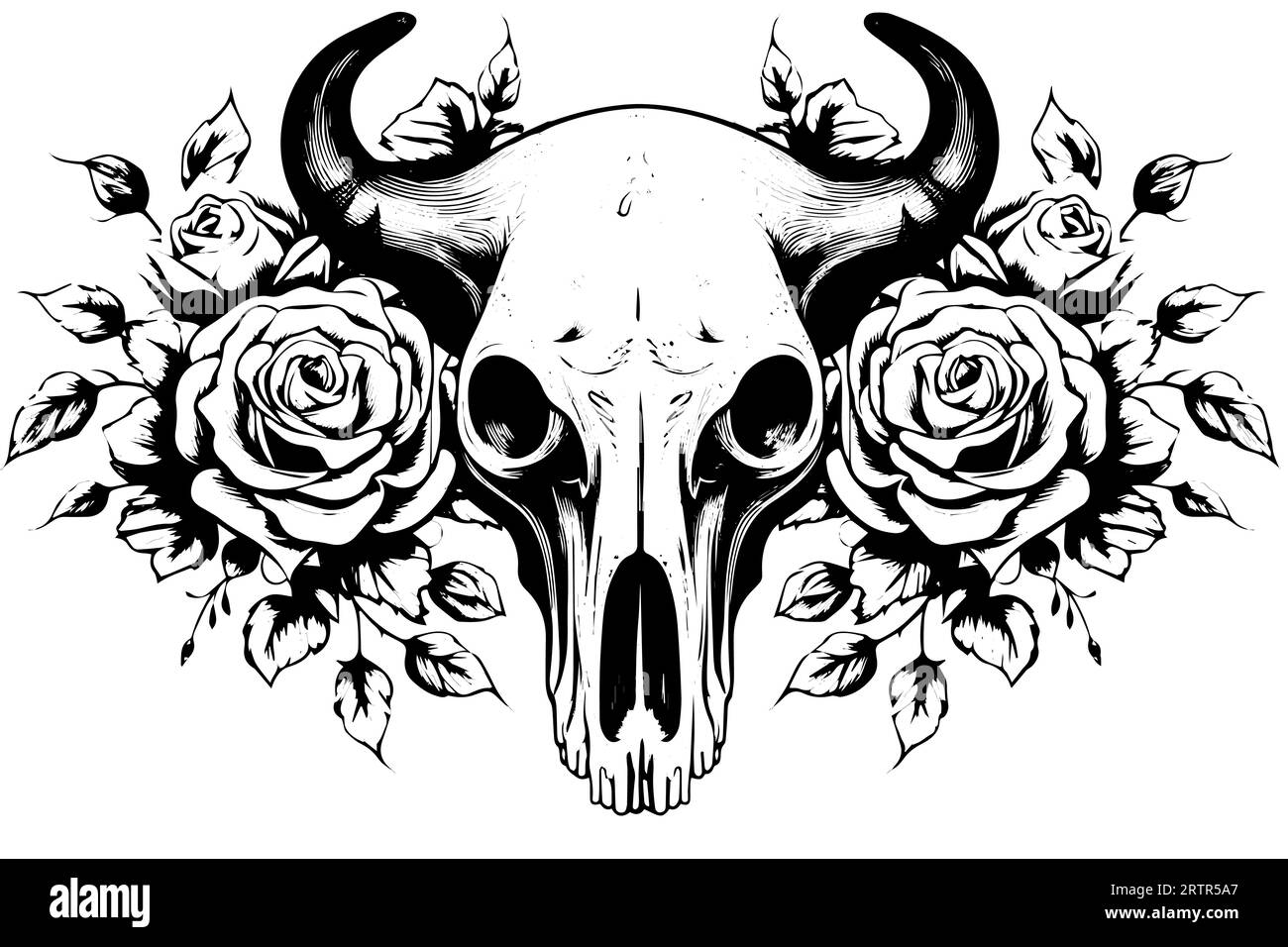 Büffelschädel handgezeichnete Vektorillustration im Gravurstil mit Tintenskizze. Stock Vektor