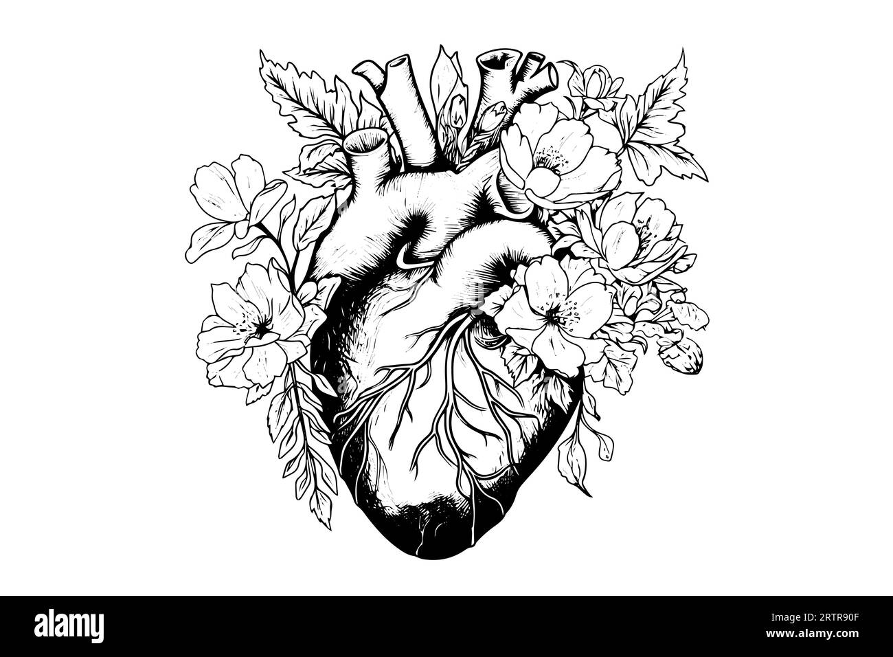 Valentinstag Karte Vintage Illustration. Florales anatomisches Herz. Vektorillustration Stock Vektor