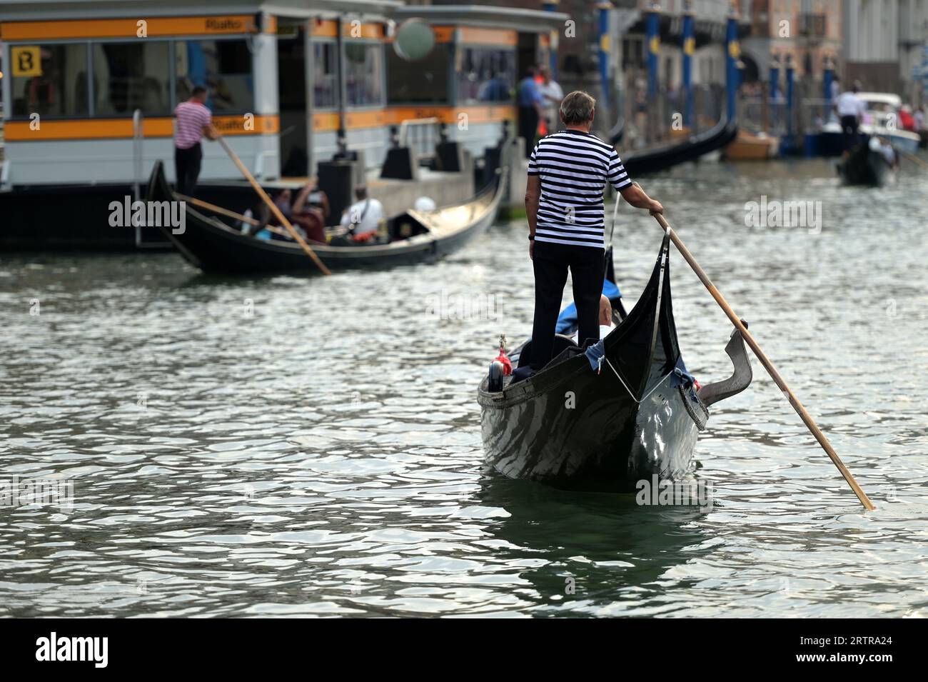 Venedig, Italien. September 2023. Gondoliere nehmen Touristen entlang des Canale Grande in der Lagunenstadt Venedig mit. Quelle: Stefanie Rex/dpa/Alamy Live News Stockfoto