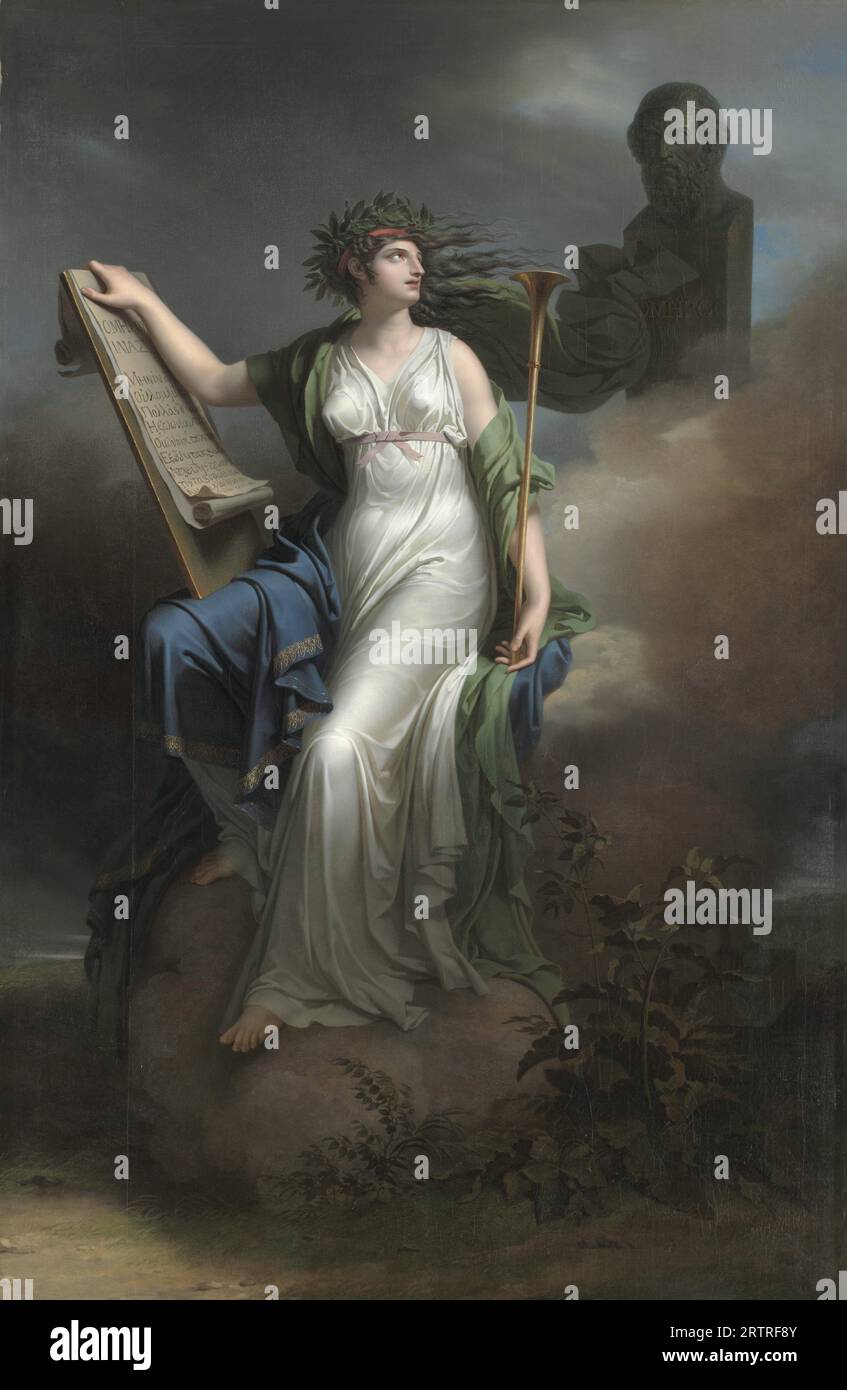 Calliope, griechische Muse der Epischen Poesie, Ölgemälde des französischen Malers Charles Meynier 1798 Stockfoto