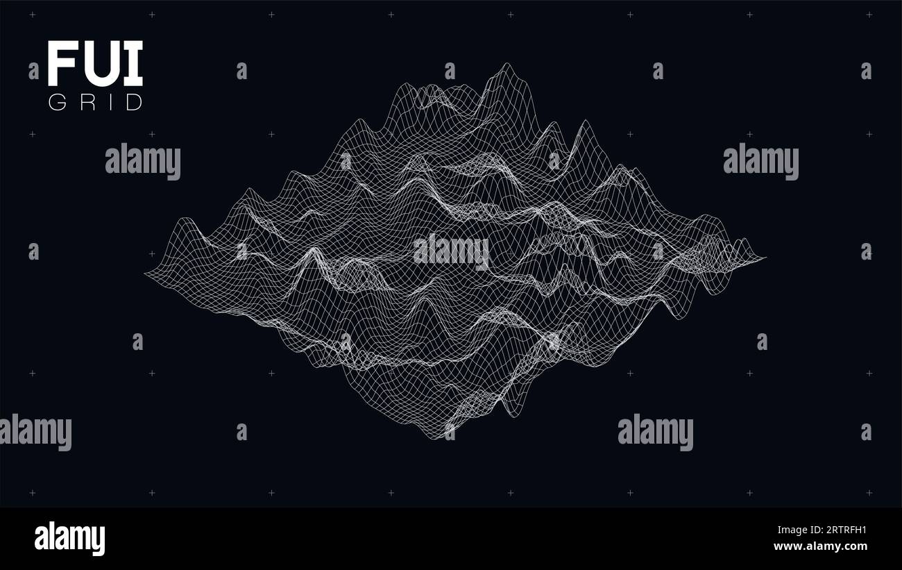 FUI GUI 3D Vector Landscape Scan Grid. Abstrakter futuristischer Hintergrund. Sci-Fi Hi-Tech-Design Stock Vektor