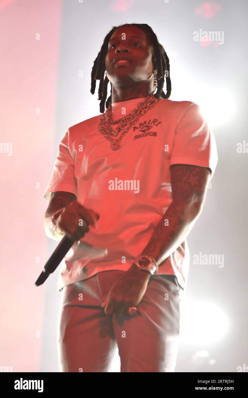 Lil Durk auf der „Sorry for the Dürre Tour 2023“ im United Center am Freitag, 11. August 2023 in Chicago, IL, USA mit: Lil Durk, Durk Derrick Banks wo: Chicago, Illinois, USA Wann: 12. August 2023 Credit: Adam Bielawski/WENN.com Stockfoto