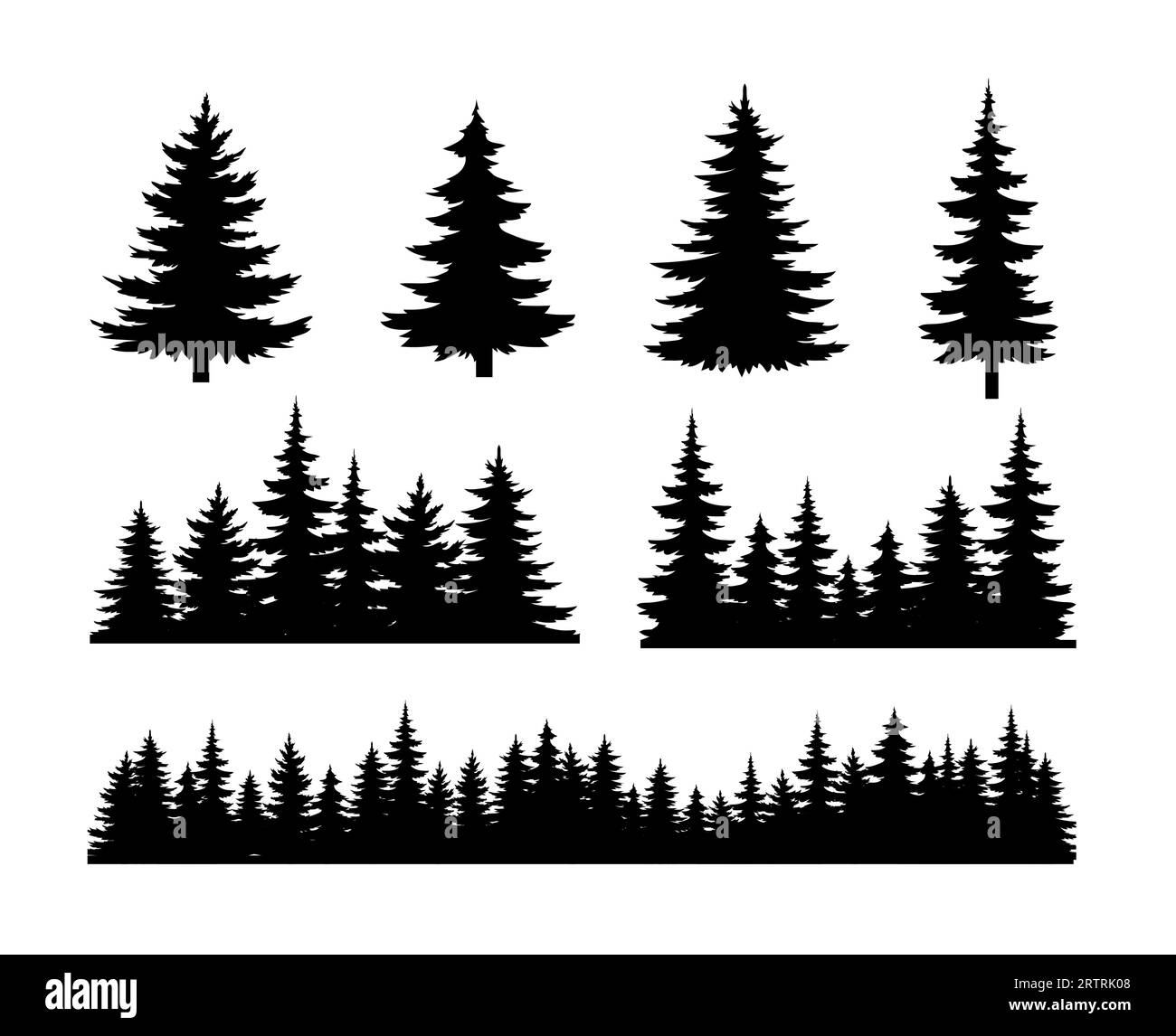 Set mit Vektorsilhouetten für Kiefernbäume Stock Vektor