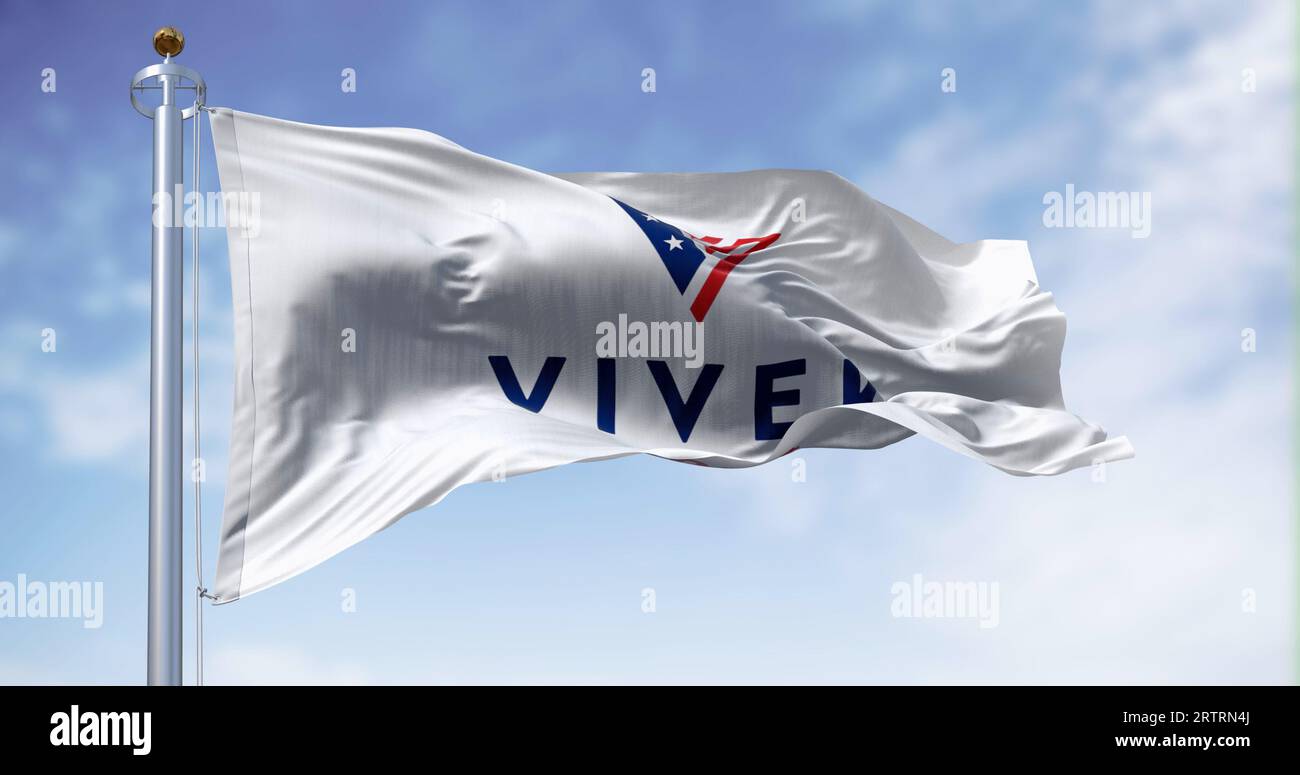 Washington D.C., USA, 21. Juni 2023: Flagge mit Vivek Ramaswamy 2024-Wahlkampfflagge an einem klaren Tag. Illustrativer Leitartikel 3d Stockfoto