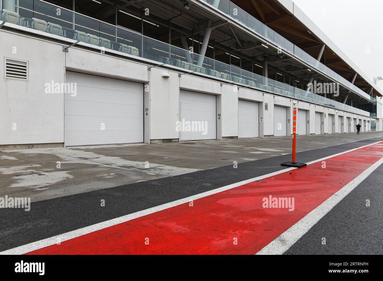 F1 Rennplatz, Paddock, Garagen in der Pitlane, Montreal, Provinz Quebec, Kanada Stockfoto