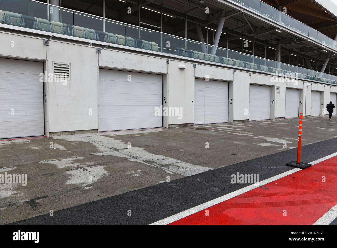 F1 Rennplatz, Paddock, Garagen in der Pitlane, Montreal, Provinz Quebec, Kanada Stockfoto