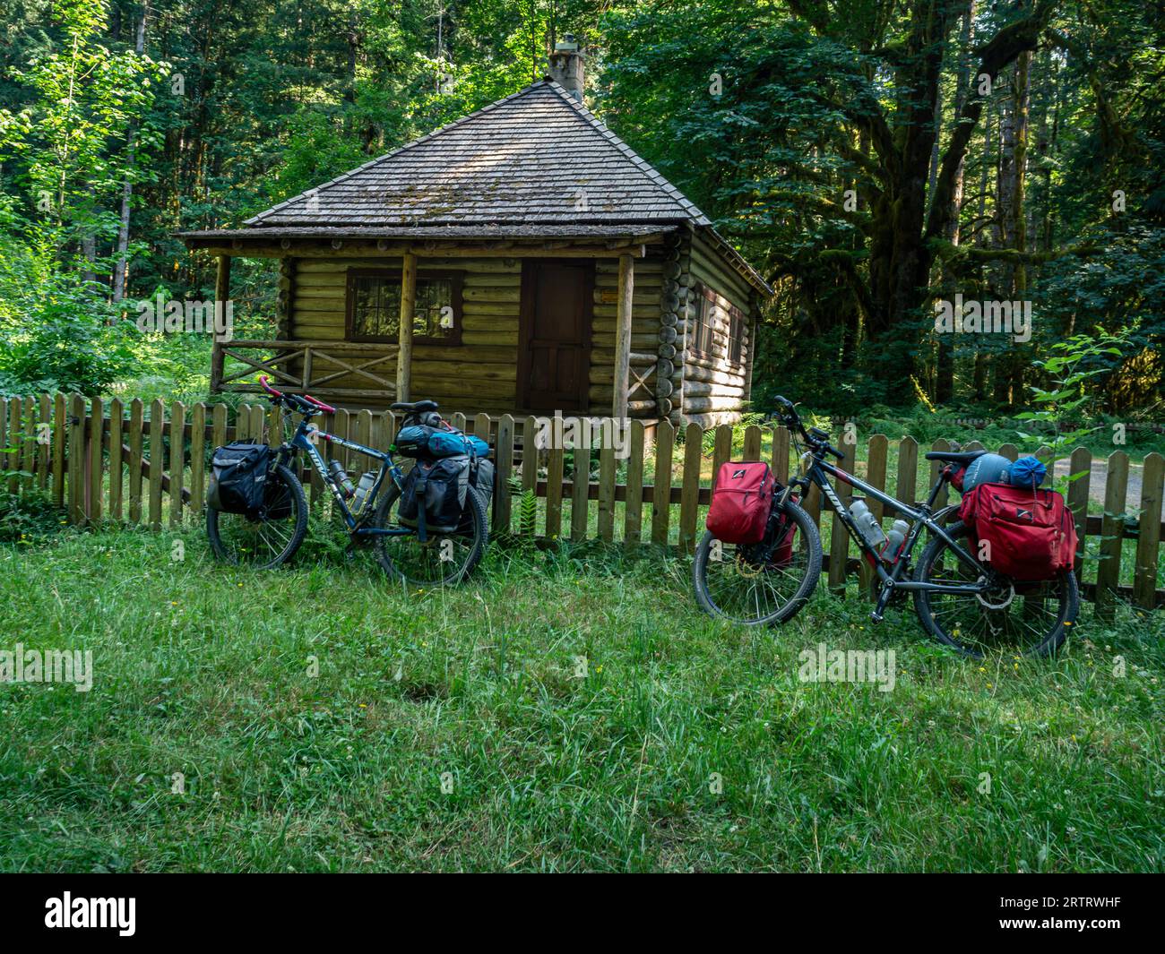 WA23685-00...WASHINGTON - Historic Interrorem Cabin, jetzt ein Forest Service-Mietshaus, an der Duckabush Road im Olympic National Forest gelegen. Stockfoto