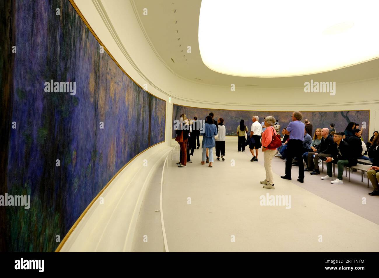 Menschen, die Claude Monets Werke im Musee l'Orangerie in Paris bewundern Stockfoto