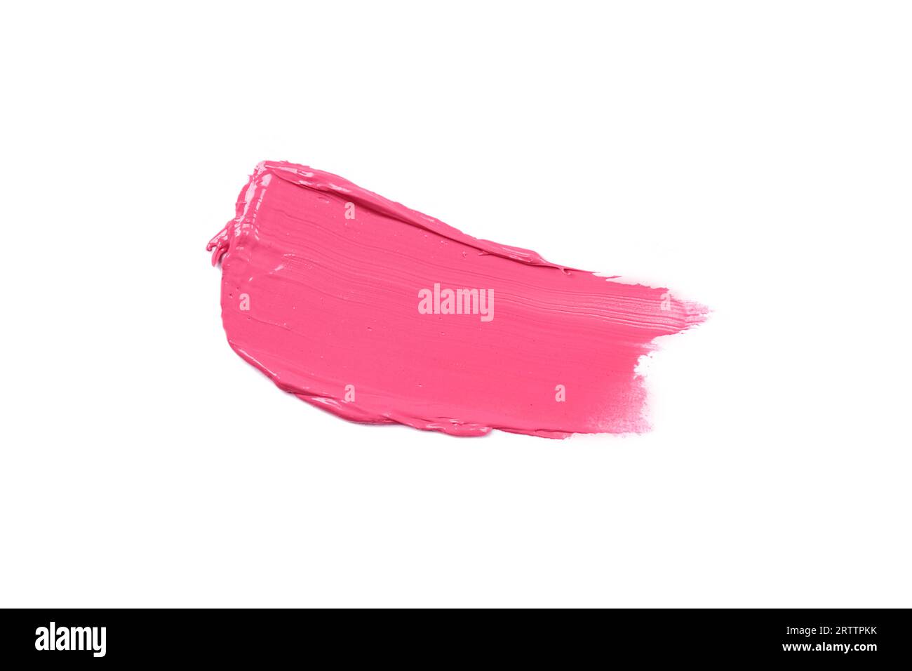 Verwischung des rosa Lippenstifts isoliert auf weißem Hintergrund. Farbmuster aus Lipgloss oder flüssigem Lidschatten für Design. Stockfoto