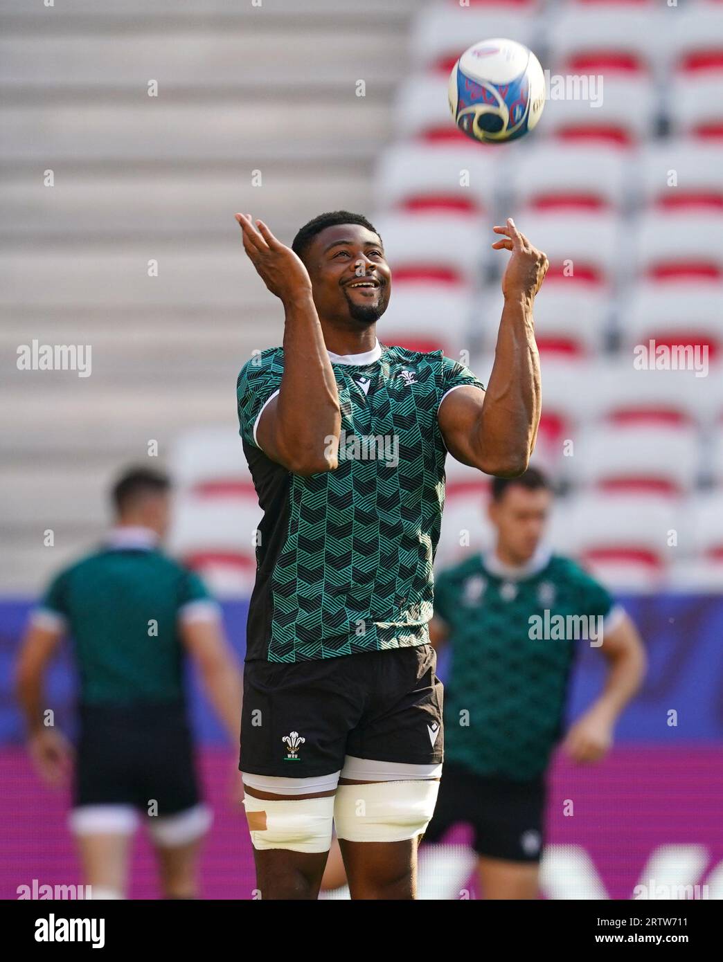 Wales' Christ Tshiunza während des Captain's Run im Stade de Nice, Frankreich. Bilddatum: Freitag, 15. September 2023. Stockfoto