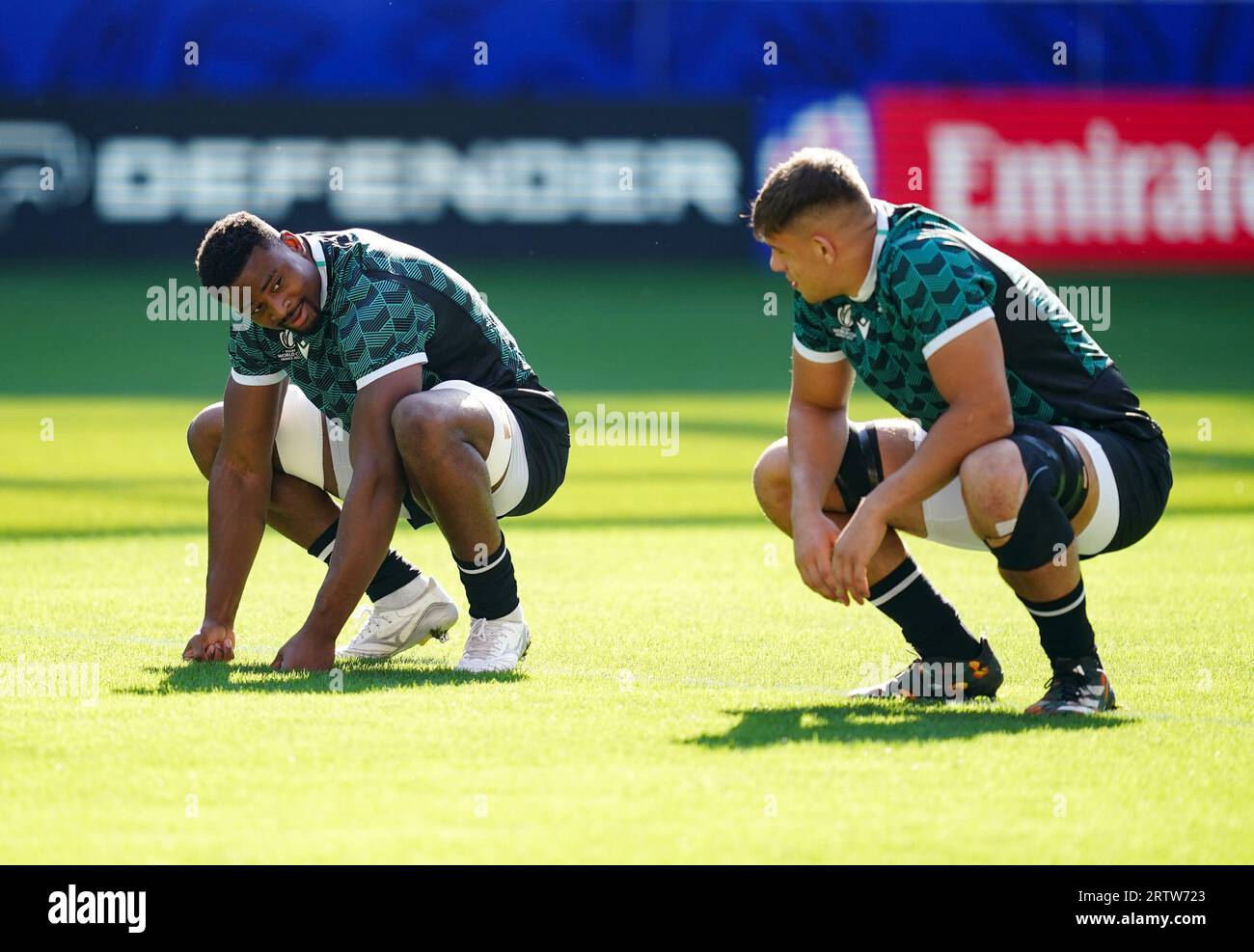 Wales' Christ Tshiunza (links) während des Captain's Run im Stade de Nice, Frankreich. Bilddatum: Freitag, 15. September 2023. Stockfoto