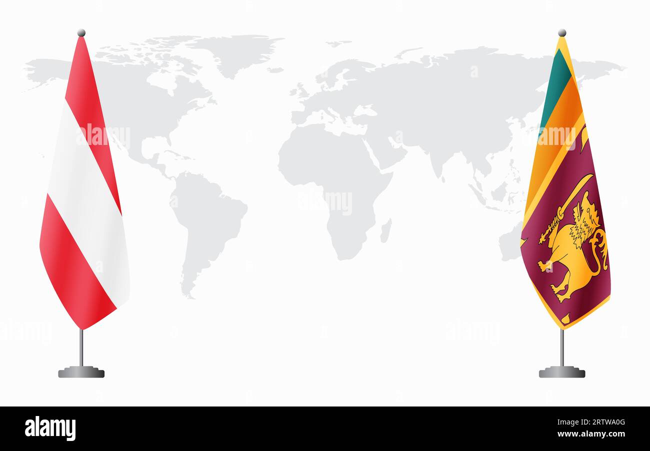 Österreich und Sri Lanka Flaggen für offizielles Treffen vor dem Hintergrund der Weltkarte. Stock Vektor