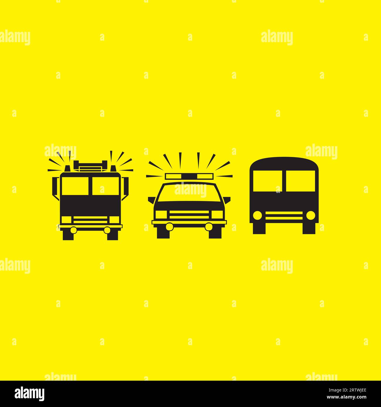 Vector Schwarzer Bus und Auto auf gelbem Hintergrund. Stock Vektor