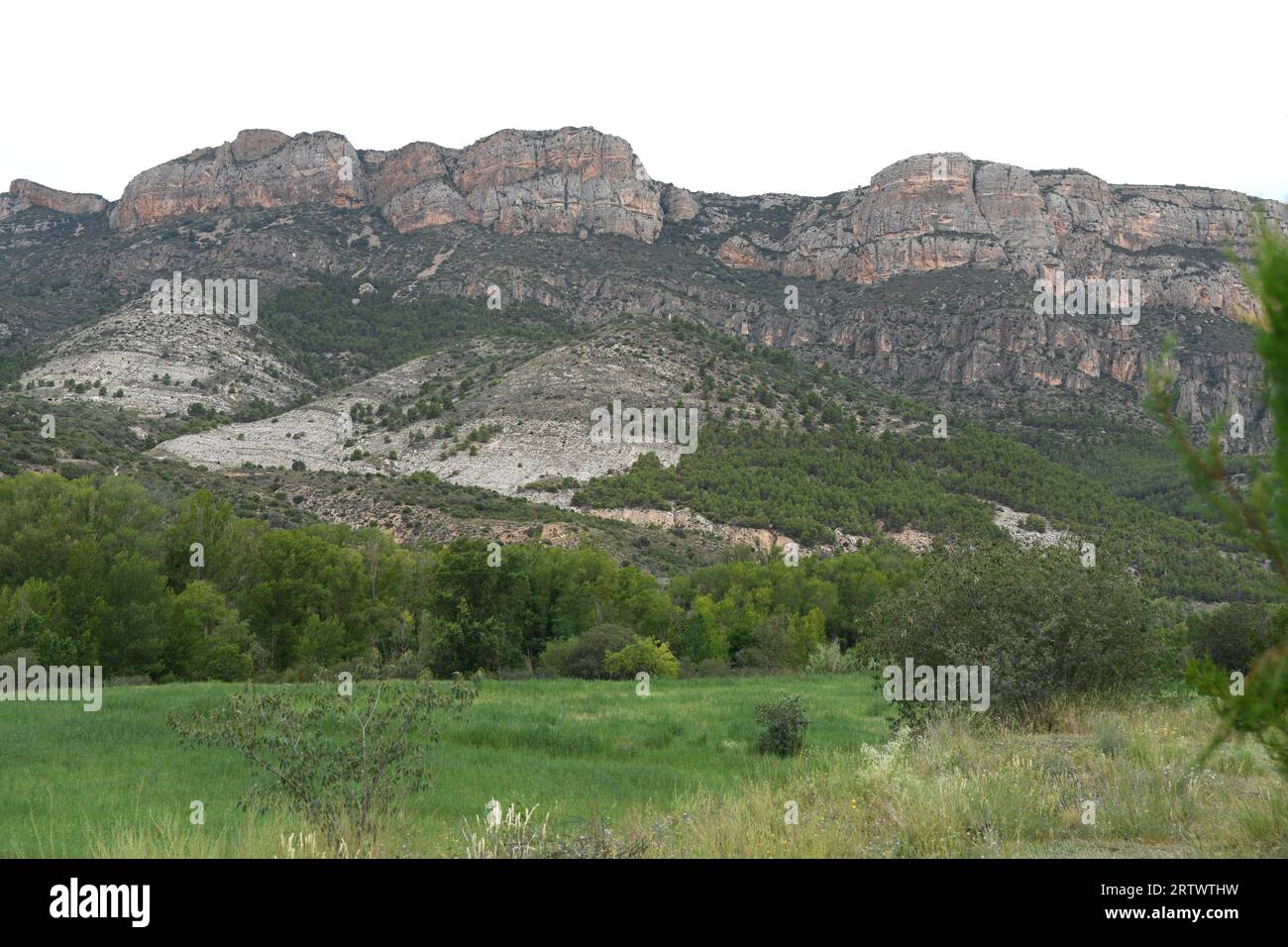 Fehlersystem im Gebirge Montsec von Camarasa aus gesehen. Lleida, Katalonien, Spanien. Stockfoto
