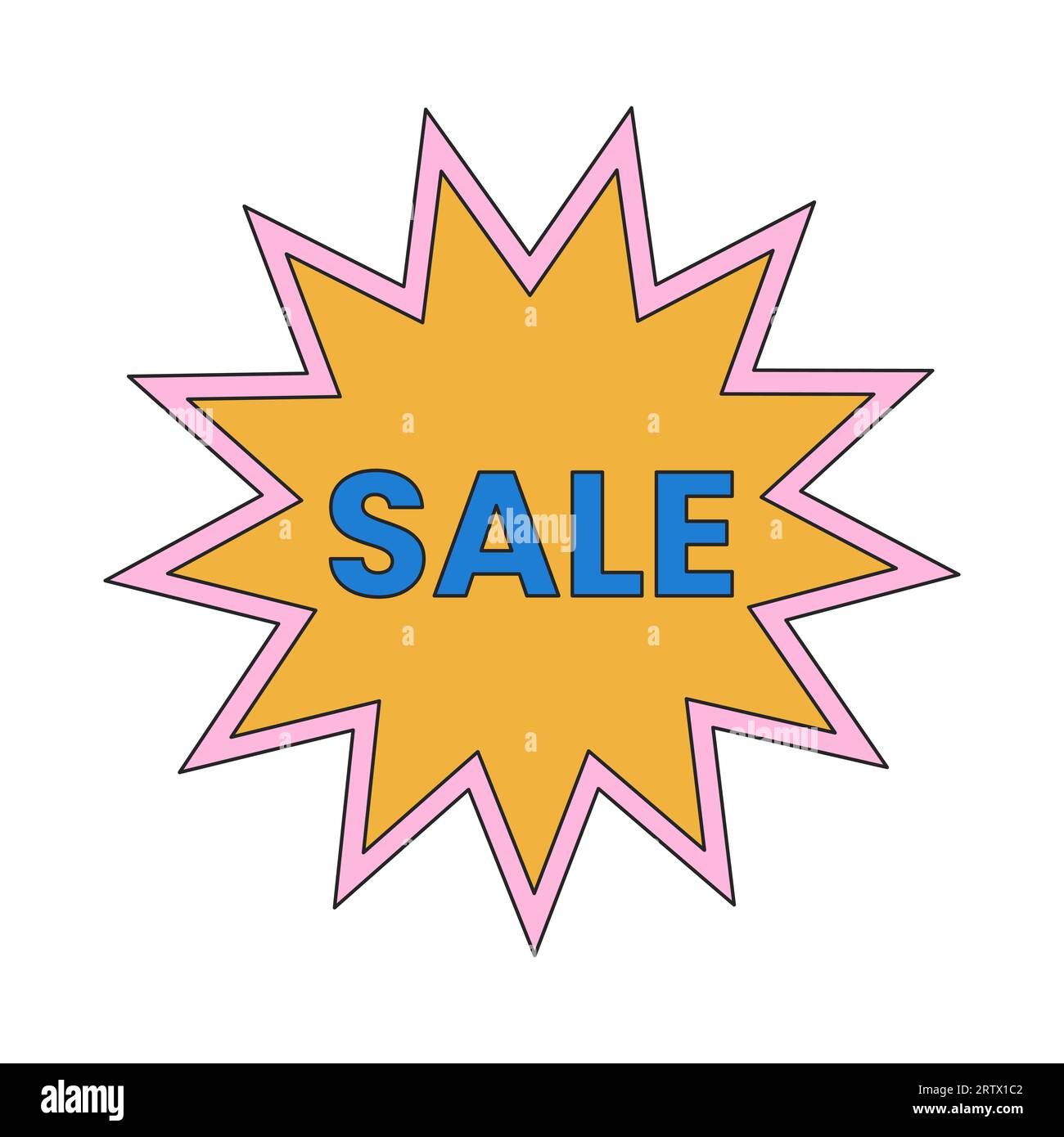 Super Sale Starburst Shape 2D linearer Cartoon-Marketingaufkleber Stock Vektor