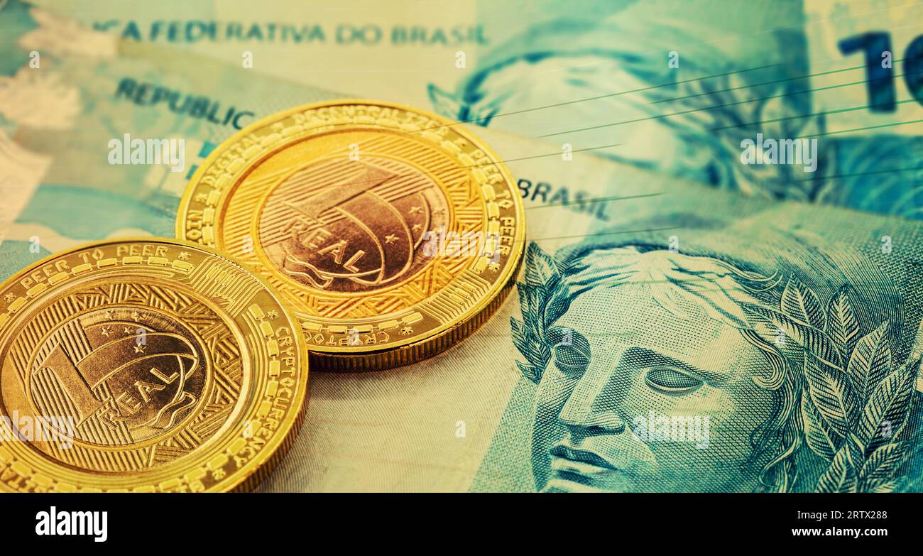 Real X oder DREX, brasilianische digitale Währung, brasilianische digitale Bitcoin-Währung von der Zentralbank von Brasilien, verwendet als digitale Version des Bra Stockfoto