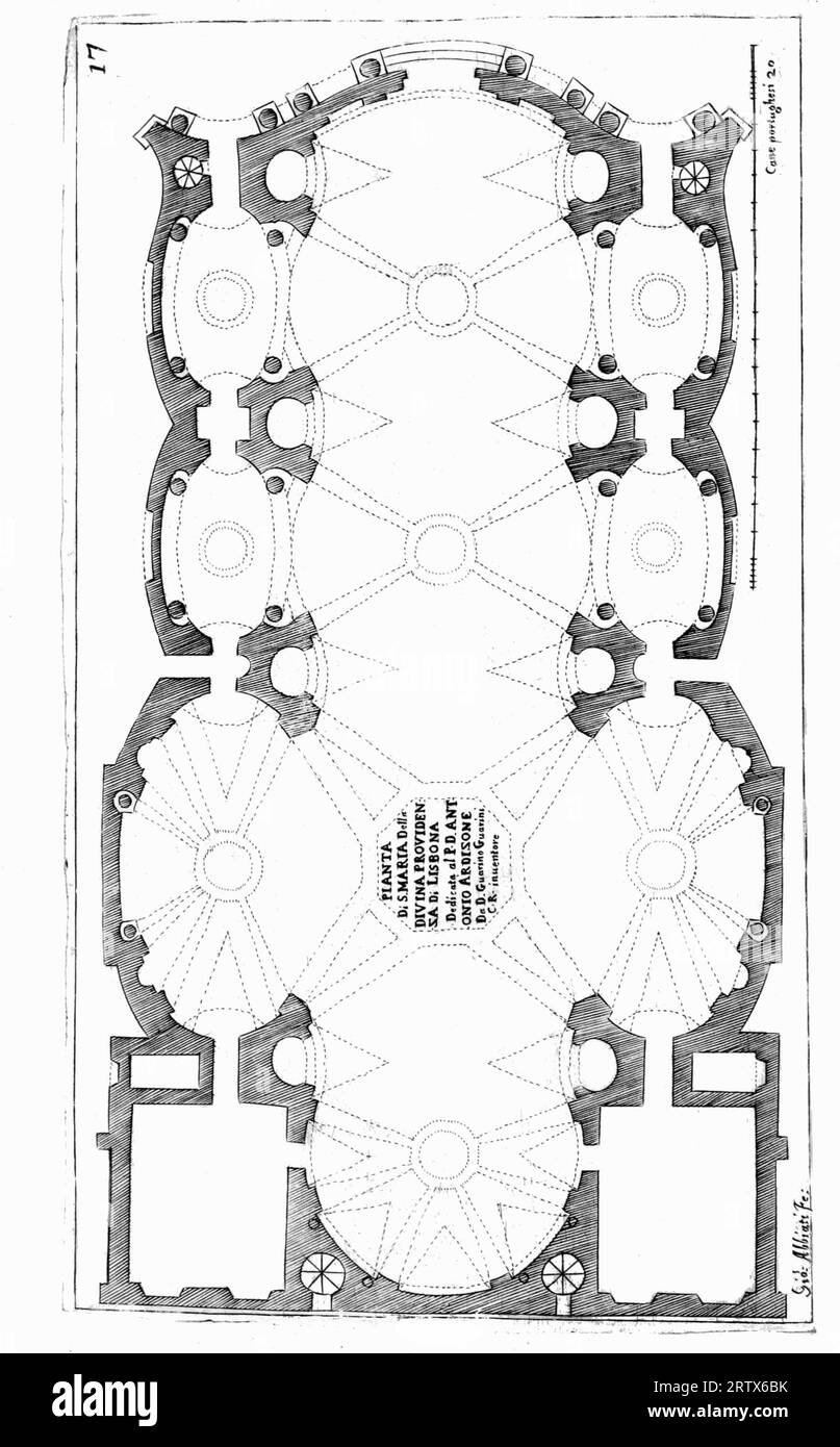 Plan von Santa Maria della Divina Providence in Lissabon Stockfoto