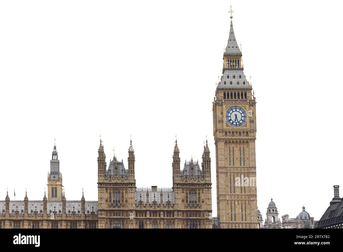 Houses of Parliament und Big Ben in London, England, Vereinigtes Königreich, isoliert auf weißem Hintergrund Stockfoto